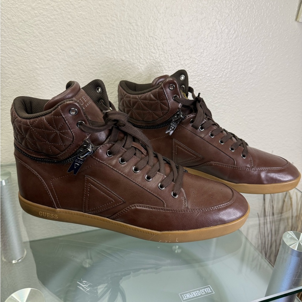 GUESS Size 12 Men's Chocolate Brown High-Top Sneakers